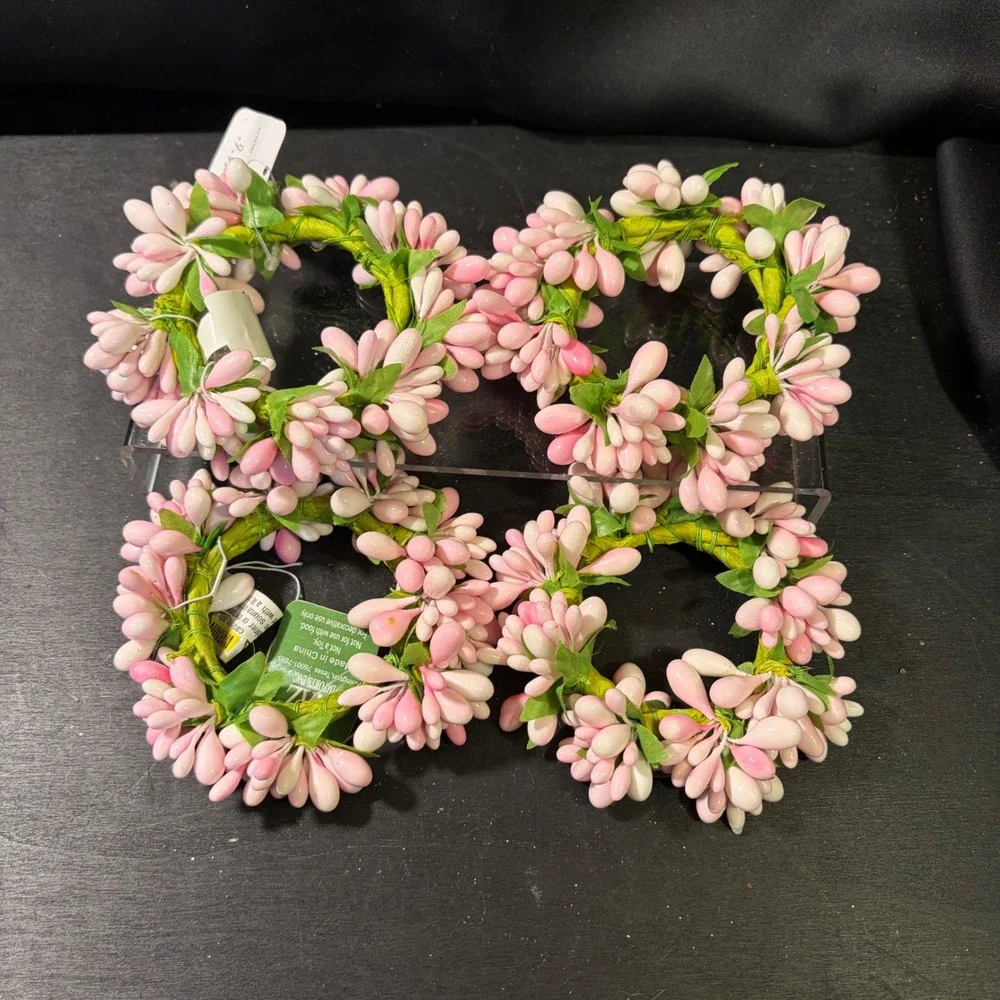 Raz Imports Pink White Berry Napkin Rings Set of 4 Floral Spring Decor 3 Inch
